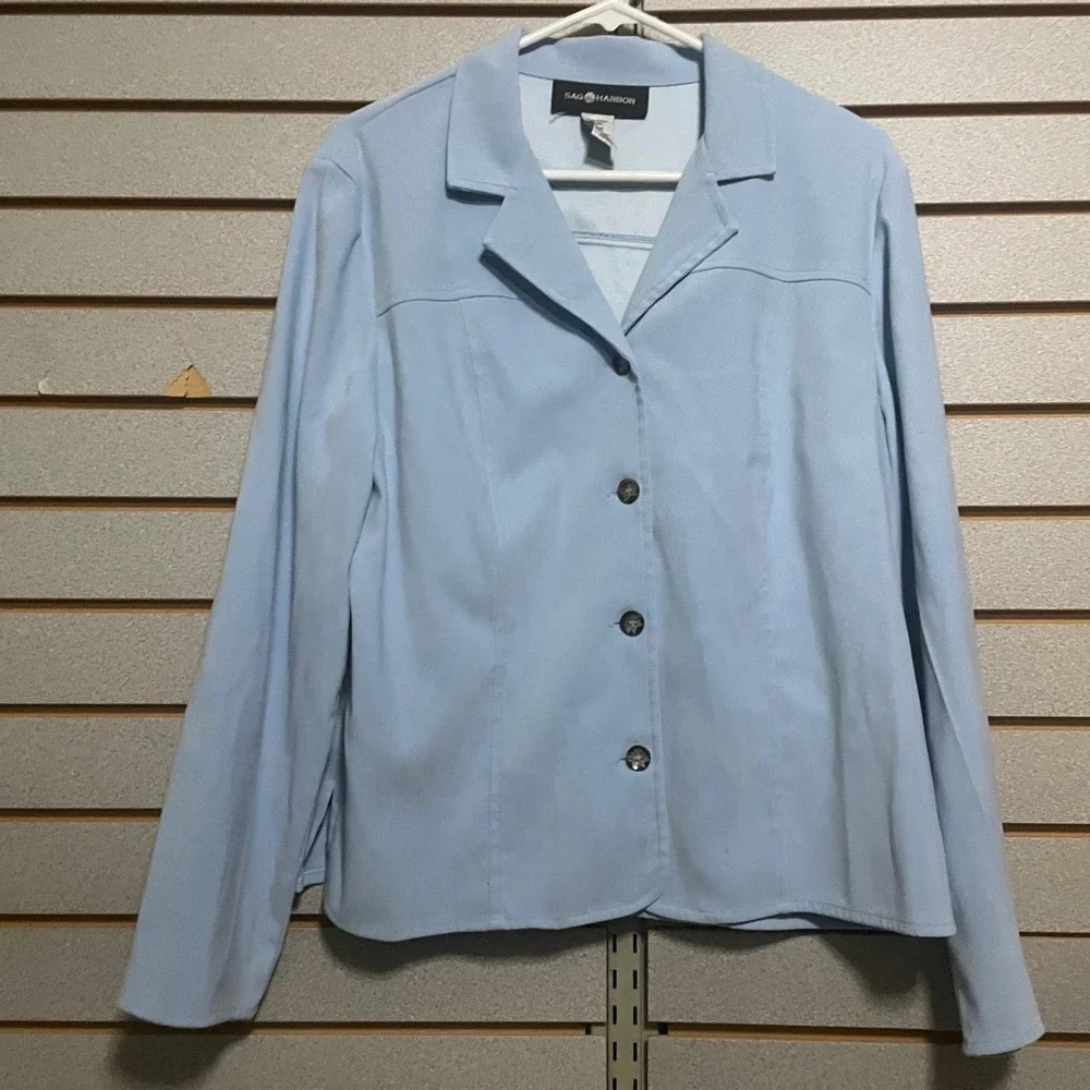 Sag Harbor Women's Blazer Size 14 Blue Button Down Long Sleeve Career‎